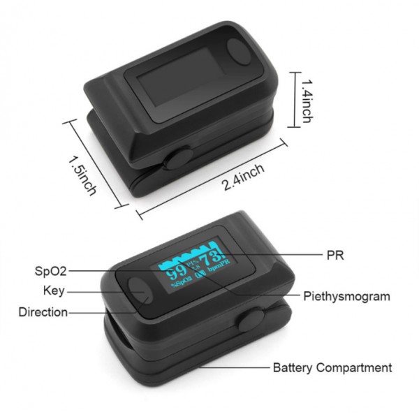 Black Finger Pulse Oximeter Portable Blood Oxygen Saturation Monitor