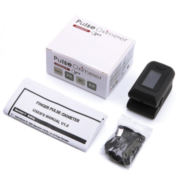 Black Finger Pulse Oximeter Portable Blood Oxygen Saturation Monitor