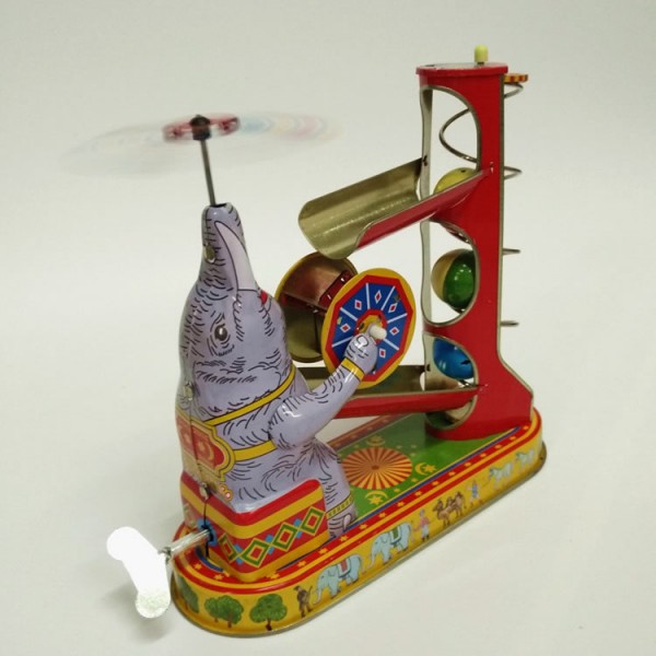 Elephant Plays Balls Wind Up Tin Toy