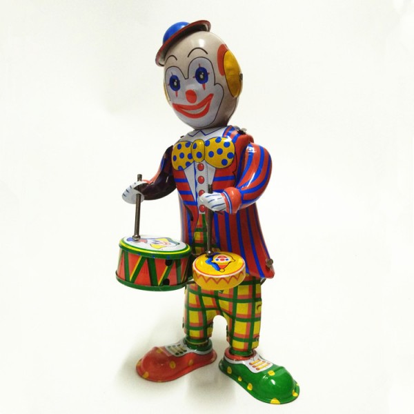 Clown Drummer Wind Up Tin Toy