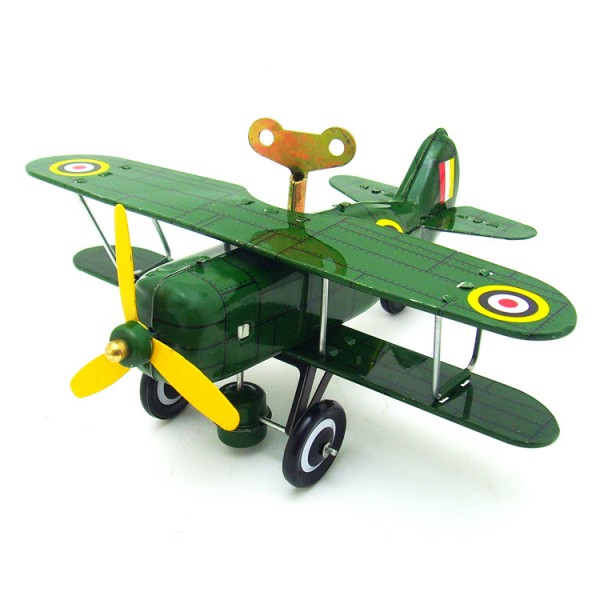 Old Fashioned Aircraft Wind Up Tin Plane Toy, Green