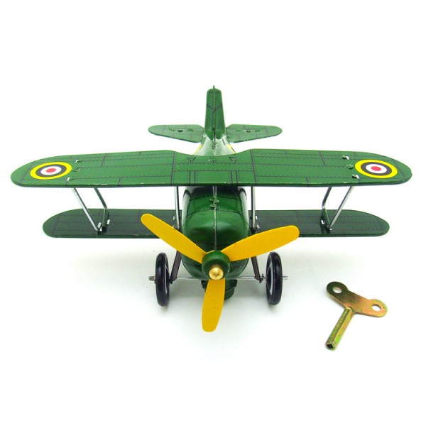 Old Fashioned Aircraft Wind Up Tin Plane Toy, Green