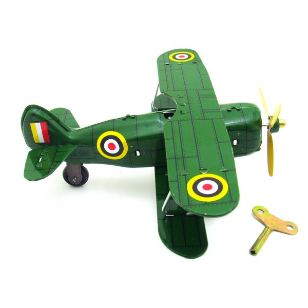 Old Fashioned Aircraft Wind Up Tin Plane Toy, Green