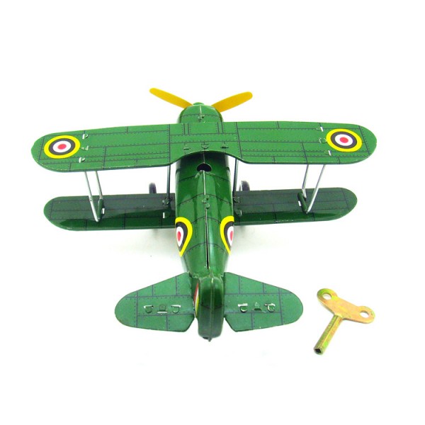 Old Fashioned Aircraft Wind Up Tin Plane Toy, Green