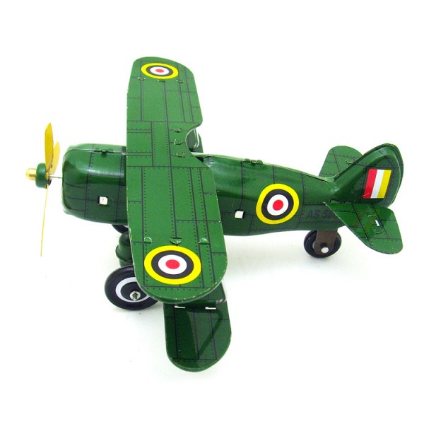 Old Fashioned Aircraft Wind Up Tin Plane Toy, Green