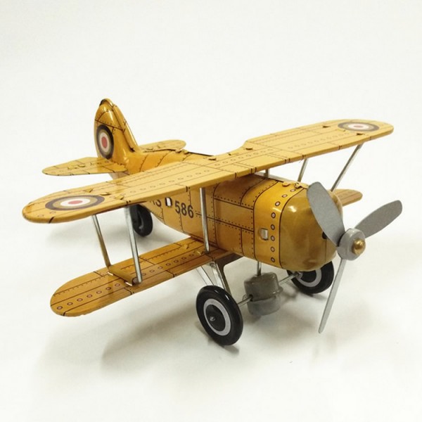Old Fashioned Aircraft Wind Up Tin Plane Toy, Yellow