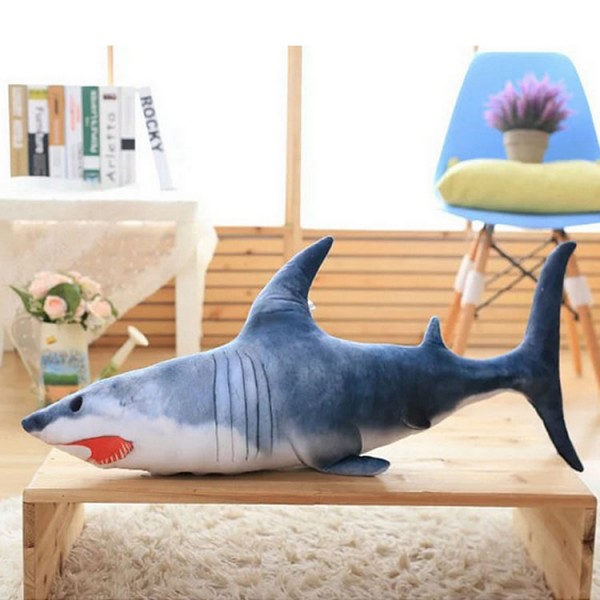 Realistic Shark Plush Toy, Sea Animal Soft Cotton Shark Plush Pillow, 23.6 Inch (60 cm), Grey