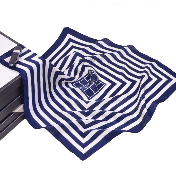 100% Pure Silk Scarf Three Dimensional Square Pattern Small Square Scarf 21" x 21" (53 x 53 cm), Blue