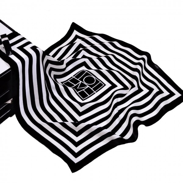 100% Pure Silk Scarf Three Dimensional Square Pattern Small Square Scarf 21" x 21" (53 x 53 cm), Black