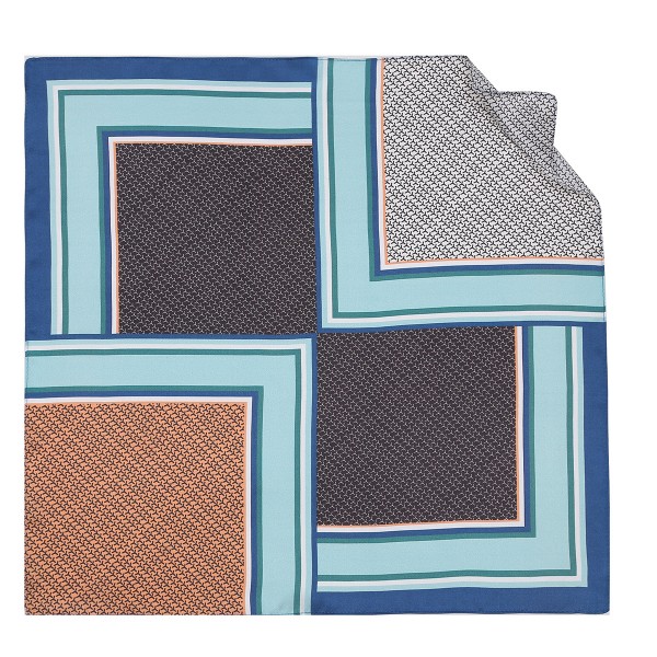 100% Pure Silk Scarf Square Pattern Small Square Scarf 21" x 21" (53 x 53 cm), Blue