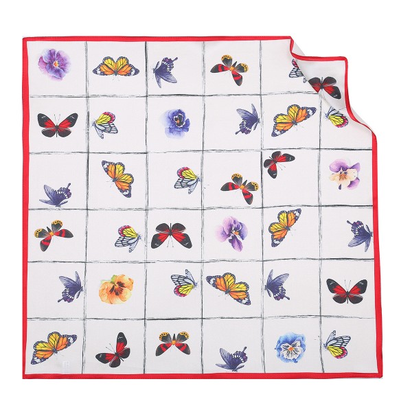 100% Pure Silk Scarf Butterflies Pattern Small Square Scarf 21" x 21" (53 x 53 cm), Red