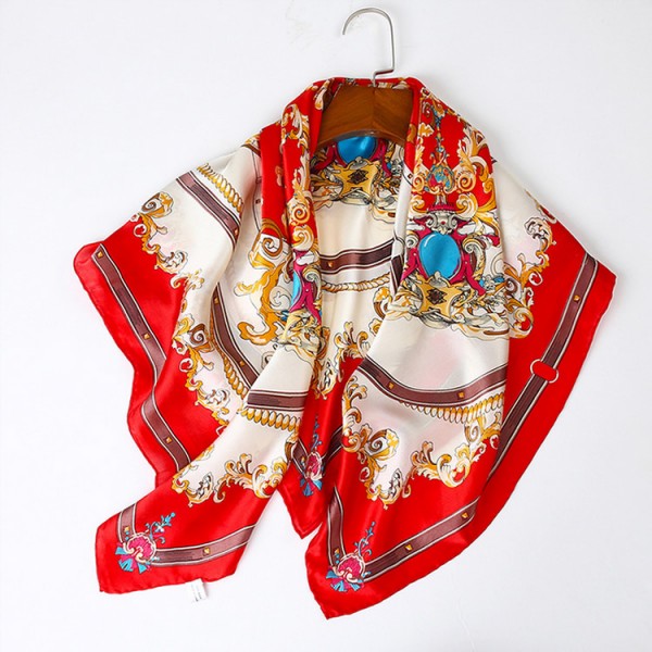 100% Pure Silk Scarf Soft and Comfortable Large Square Scarf 35" x 35" (90 x 90 cm), Hot Red