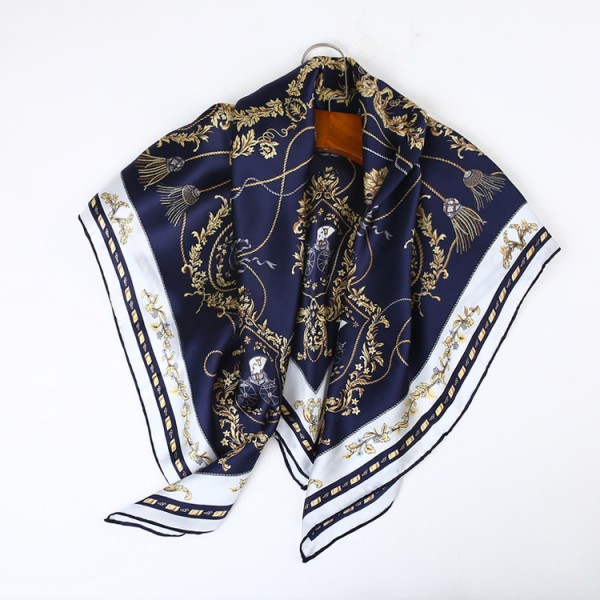100% Pure Silk Scarf Soft and Comfortable Large Square Scarf 35" x 35" (90 x 90 cm), Dark Blue
