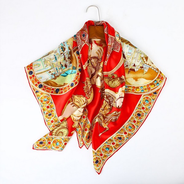 100% Pure Silk Scarf Soft and Comfortable Large Square Scarf 35" x 35" (90 x 90 cm), Red Knight