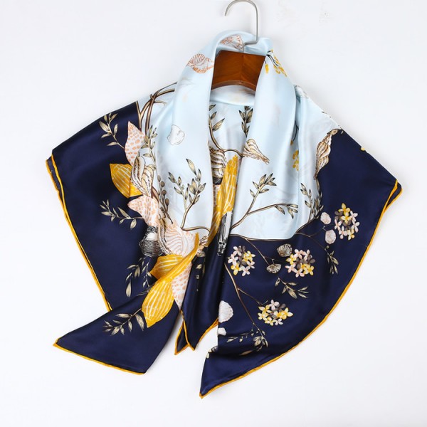 100% Pure Silk Scarf Soft and Comfortable Large Square Scarf 35" x 35" (90 x 90 cm), Classic Blue