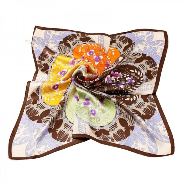 100% Pure Silk Scarf Four Colors Flowers Pattern Small Square Scarf 21" x 21" (53 x 53 cm)