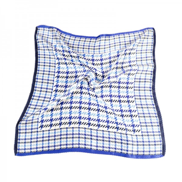100% Pure Silk Scarf Chequer Pattern Small Square Scarf 21" x 21" (53 x 53 cm), Blue