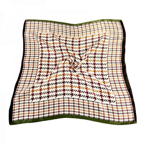 100% Pure Silk Scarf Chequer Pattern Small Square Scarf 21" x 21" (53 x 53 cm), Brown