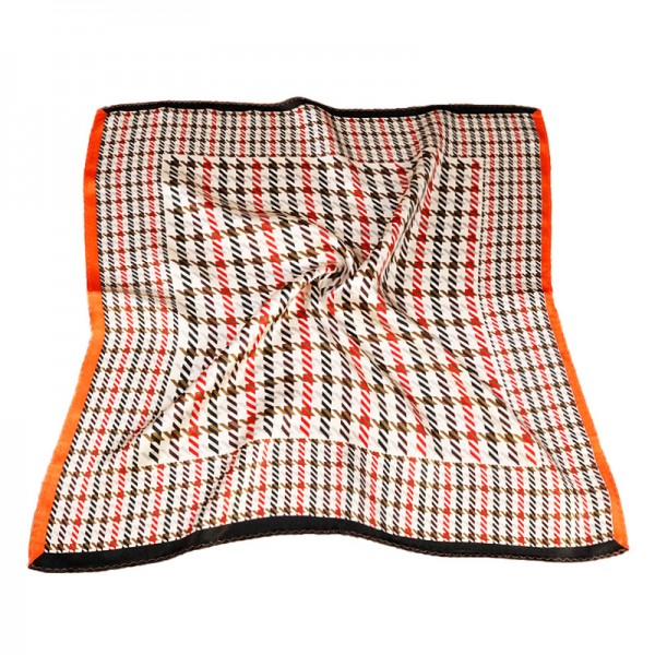 100% Pure Silk Scarf Chequer Pattern Small Square Scarf 21" x 21" (53 x 53 cm), Brown