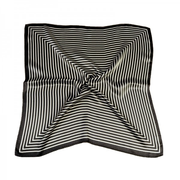 100% Pure Silk Scarf Classcial Square Pattern Small Square Scarf 21" x 21" (53 x 53 cm), Black and White