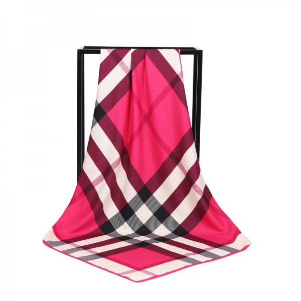 Silk Feeling Polyester Scarf Classcial Chequer Pattern Large Square Scarf 39" x 39" (100 x 100 cm) Headcloth, Red