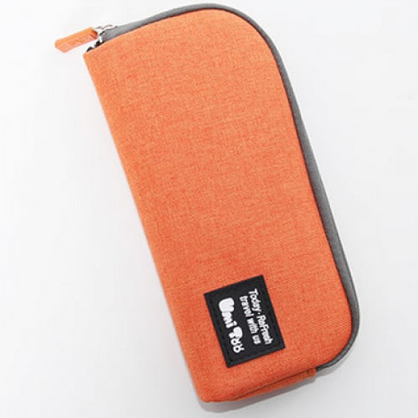 High capacity dacron pencil case 7.5"x3.3" orange, UP-1993