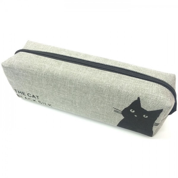 Little black cat canvas pencil case 7.6"x2.3"x1.5" gray, 902A