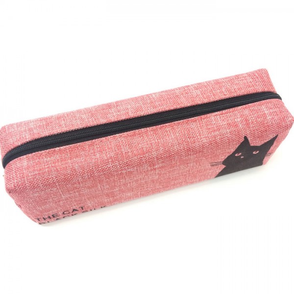 Little black cat canvas pencil case 7.6"x2.3"x1.5" red, 902A