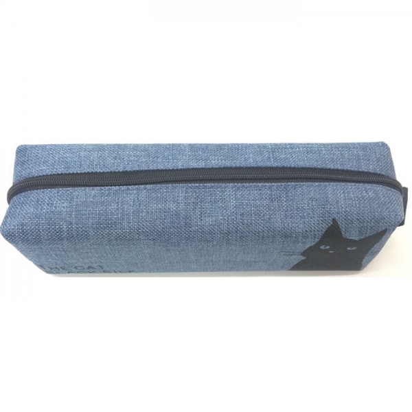 Little black cat canvas pencil case 7.6"x2.3"x1.5" blue, 902A