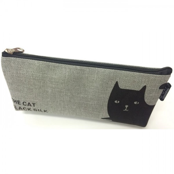 Little black cat canvas pencil case 7.6"x2.3"x1.5" gray, 901A