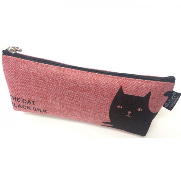 Little black cat canvas pencil case 7.6"x2.3"x1.5" red, 901A