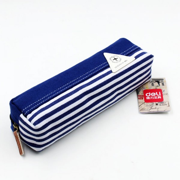 Deli canvas pencil case 7.6"x2.3" blue, 31730