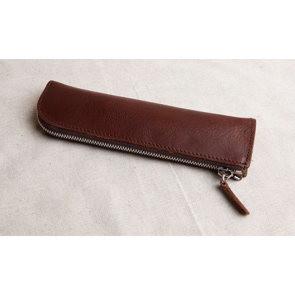 Handcrafted leather pencil case 7.6"x2.1"x1.1", brown