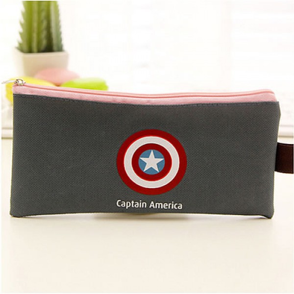 Hero series captain america canvas pencil case 7.8"x3.4" gray