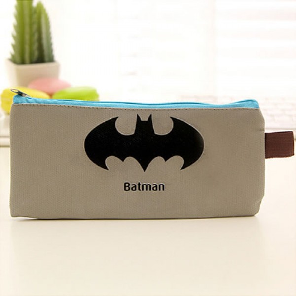 Hero series batman canvas pencil case 7.8"x3.4" light gray