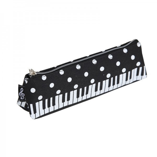 Trapezium Black Piano with White Dot Pattern Pencil Case 7.5x2.7 Inch