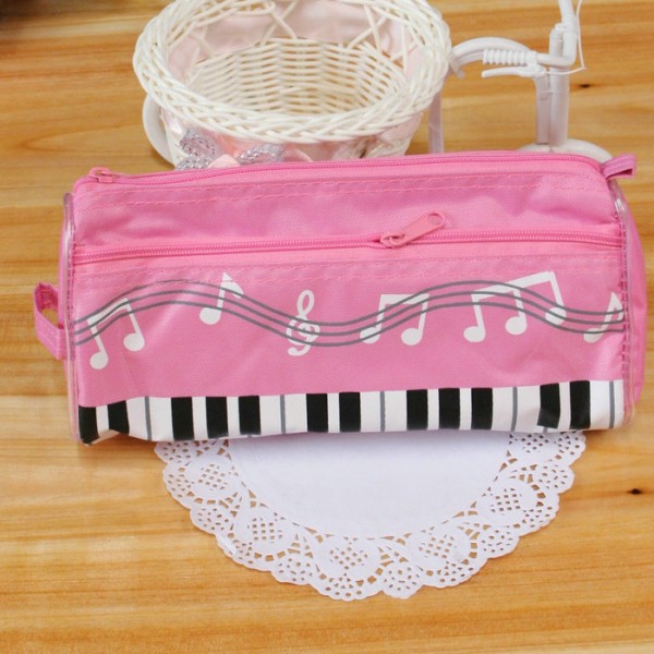 Pink Piano Pattern Oxford Pencil Case 7.8x3.9 Inch