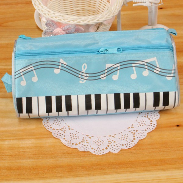 Light Blue Piano Pattern Oxford Pencil Case 7.8x3.9 Inch