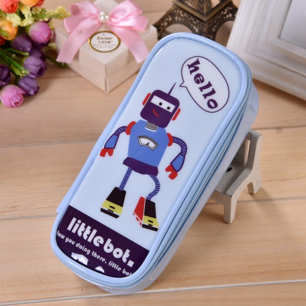 High Capacity Robot Pencil Case Waterproof Pencil Case, Light Blue