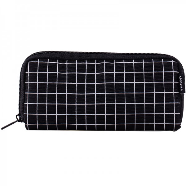 Deli Canvas Black Grid Pencil Case