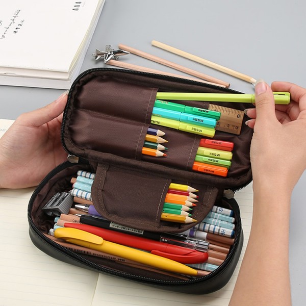 High Capacity and Multifunction Pencil Case Airplane Pattern Black Pen Holder