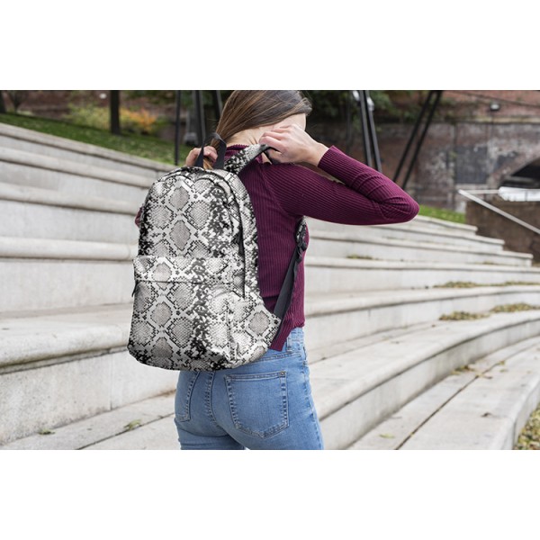 Snake Skin Pattern Backpack, Daily Use Pattern Backpack, Comfortable Casual Daypack, Grayish 602780