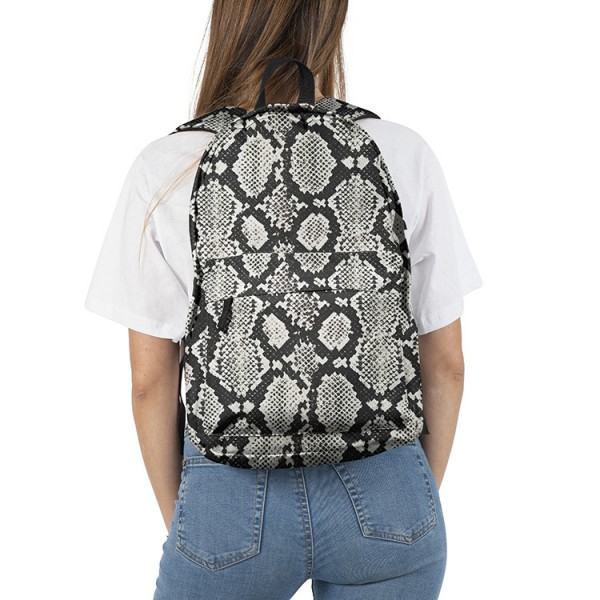 Snake Skin Pattern Backpack, Daily Use Pattern Backpack, Comfortable Casual Daypack, Black 602784