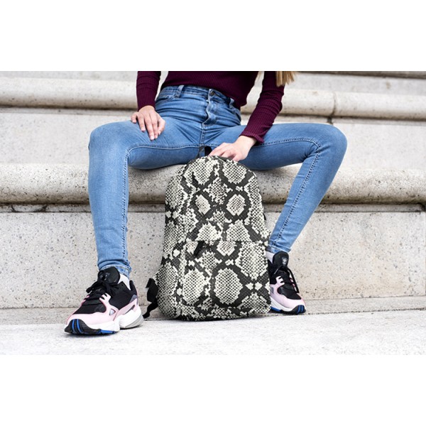 Snake Skin Pattern Backpack, Daily Use Pattern Backpack, Comfortable Casual Daypack, Black 602784