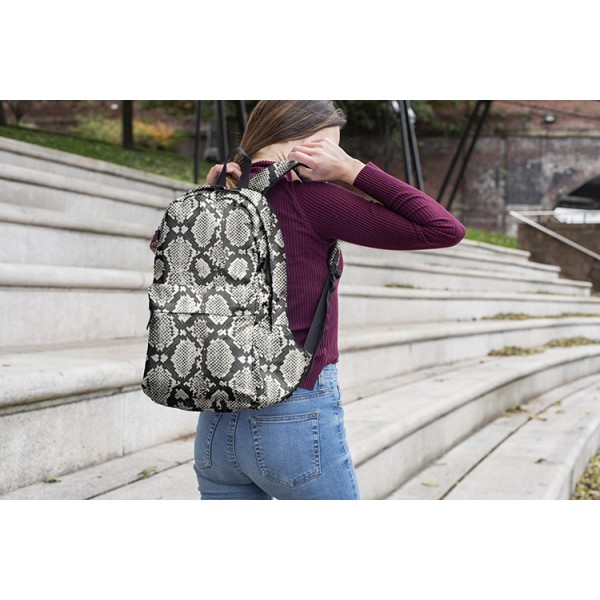 Snake Skin Pattern Backpack, Daily Use Pattern Backpack, Comfortable Casual Daypack, Black 602784