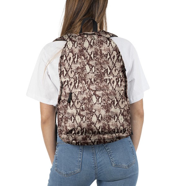 Snake Skin Pattern Backpack, Daily Use Pattern Backpack, Comfortable Casual Daypack, Brown 602785