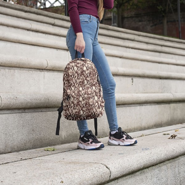 Snake Skin Pattern Backpack, Daily Use Pattern Backpack, Comfortable Casual Daypack, Brown 602785