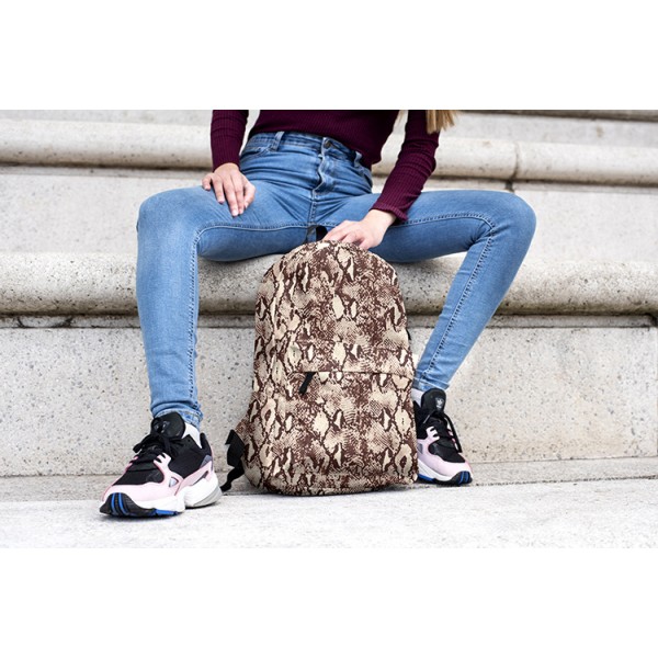 Snake Skin Pattern Backpack, Daily Use Pattern Backpack, Comfortable Casual Daypack, Brown 602785