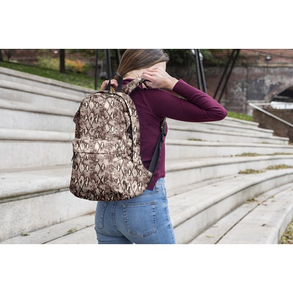 Snake Skin Pattern Backpack, Daily Use Pattern Backpack, Comfortable Casual Daypack, Brown 602785