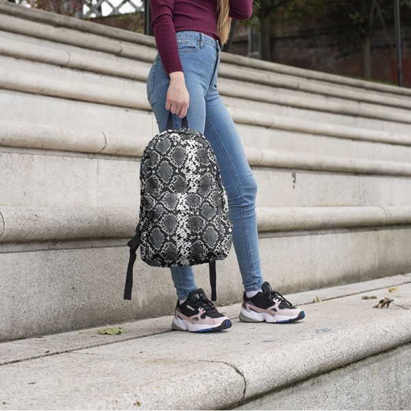 Snake Skin Pattern Backpack, Daily Use Pattern Backpack, Comfortable Casual Daypack, Dark Gray 602786